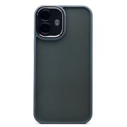 Чехол iPh 16 Plus пластик с защитой камеры матовый с контрастной окантовкой серый
