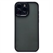 Чехол iPh 16 Pro Max пластик с защитой камеры матовый с контрастной окантовкой чёрный
