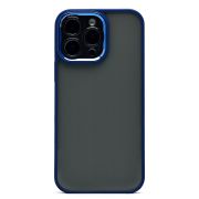 Чехол iPh 16 Pro Max пластик с защитой камеры матовый с контрастной окантовкой синий