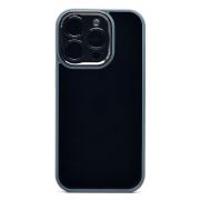 Чехол iPh 16 Pro пластик с защитой камеры матовый с контрастной окантовкой серый