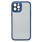 Чехол iPh 12 Pro пластик с защитой камеры матовый с контрастной окантовкой синий