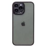 Чехол iPh 13 Pro Max пластик с защитой камеры матовый с контрастной окантовкой чёрный