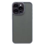 Чехол iPh 15 Pro Max пластик с защитой камеры матовый с контрастной окантовкой серый