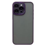 Чехол iPh 15 Pro Max пластик с защитой камеры матовый с контрастной окантовкой фиолетовый