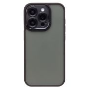 Чехол iPh 15 Pro пластик с защитой камеры матовый с контрастной окантовкой чёрный