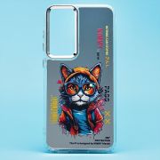 Чехол Samsung S23FE пластик прозрачный с принтом кот