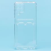 Чехол Samsung A22 4G/Galaxy M22 силикон с картхолдером и защитой камеры мерцающий прозрачный