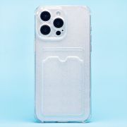 Чехол iPh 15 Pro Max силикон с картхолдером и защитой камеры мерцающий белый