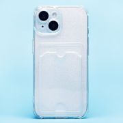 Чехол iPh 15 силикон с картхолдером и защитой камеры мерцающий белый