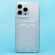 Чехол iPh 16 Pro Max силикон с картхолдером и защитой камеры мерцающий белый
