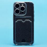Чехол iPh 16 Pro силикон с картхолдером и защитой камеры мерцающий белый
