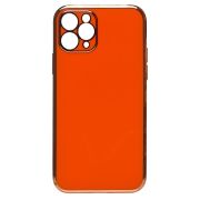 Чехол iPh 11 Pro силикон с защитой камеры и блестящей окантовкой оранжевый