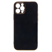 Чехол iPh 12 Pro силикон с защитой камеры и блестящей окантовкой чёрный