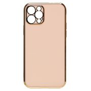Чехол iPh 12 Pro силикон с защитой камеры и блестящей окантовкой розовый