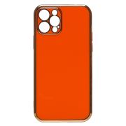 Чехол iPh 12 Pro силикон с защитой камеры и блестящей окантовкой оранжевый