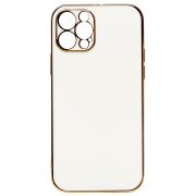 Чехол iPh 12 Pro силикон с защитой камеры и блестящей окантовкой белый