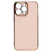 Чехол iPh 13 Pro силикон с защитой камеры и блестящей окантовкой розовый