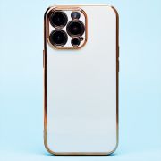 Чехол iPh 13 Pro силикон с защитой камеры и блестящей окантовкой белый