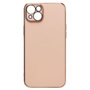 Чехол iPh 14 Plus силикон с защитой камеры и блестящей окантовкой розовый