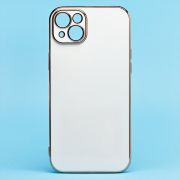 Чехол iPh 14 Plus силикон с защитой камеры и блестящей окантовкой белый