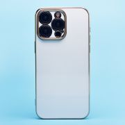 Чехол iPh 15 Pro Max силикон с защитой камеры и блестящей окантовкой белый