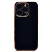 Чехол iPh 15 Pro силикон с защитой камеры и блестящей окантовкой чёрный