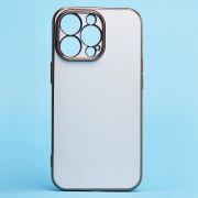Чехол iPh 15 Pro силикон с защитой камеры и блестящей окантовкой белый
