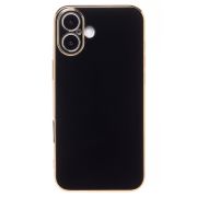 Чехол iPh 16 Plus силикон с защитой камеры и блестящей окантовкой чёрный