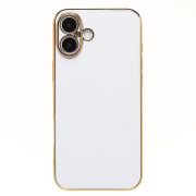 Чехол iPh 16 Plus силикон с защитой камеры и блестящей окантовкой белый