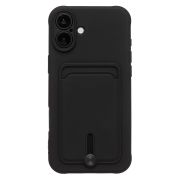 Чехол iPh 16 Plus силикон матовый с картхолдером и защитой камеры чёрный