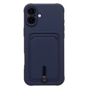 Чехол iPh 16 Plus силикон матовый с картхолдером и защитой камеры синий
