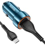 Адаптер Автомобильный с кабелем Micro USB - Hoco Z46, 1USB/3A/QC3.0 синий
