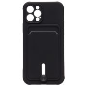 Чехол iPh 12 Pro силикон матовый с картхолдером и защитой камеры чёрный