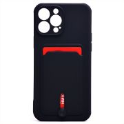 Чехол iPh 13 Pro Max силикон матовый с картхолдером и защитой камеры чёрный