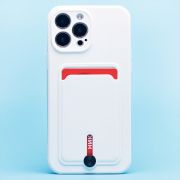 Чехол iPh 13 Pro Max силикон матовый с картхолдером и защитой камеры белый
