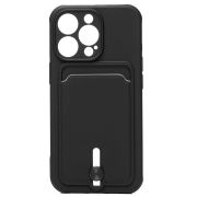 Чехол iPh 13 Pro силикон матовый с картхолдером и защитой камеры чёрный