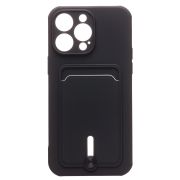 Чехол iPh 14 Pro Max силикон матовый с картхолдером и защитой камеры чёрный