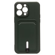 Чехол iPh 14 Pro Max силикон матовый с картхолдером и защитой камеры зелёный