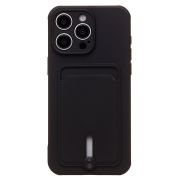 Чехол iPh 15 Pro Max силикон матовый с картхолдером и защитой камеры чёрный