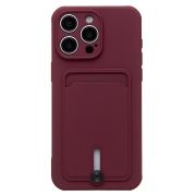 Чехол iPh 15 Pro Max силикон матовый с картхолдером и защитой камеры бордо