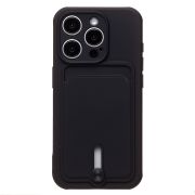 Чехол iPh 15 Pro силикон матовый с картхолдером и защитой камеры чёрный