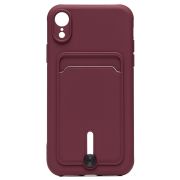 Чехол iPh XR силикон матовый с картхолдером и защитой камеры бордо