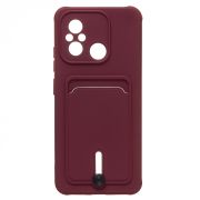Чехол Xiaomi Poco C55/Redmi 12C силикон матовый с картхолдером и защитой камеры бордо