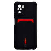 Чехол Xiaomi Redmi Note 10/Redmi Note 10S силикон матовый с картхолдером и защитой камеры чёрный