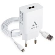 Адаптер Сетевой с кабелем Lightning/USB - Amfox AH-45, 1USB/2.1A/10.5W белый