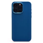 Чехол iPh 15 Pro Max силикон литой плотный с хромированной отделкой синий