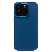 Чехол iPh 15 Pro силикон литой плотный с хромированной отделкой синий