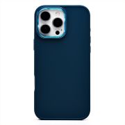 Чехол iPh 16 Pro Max силикон литой плотный с хромированной отделкой синий
