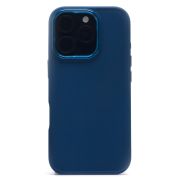 Чехол iPh 16 Pro силикон литой плотный с хромированной отделкой синий