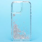 Чехол iPh 12 Pro Max силикон с пересыпающимися блёстками серебристый